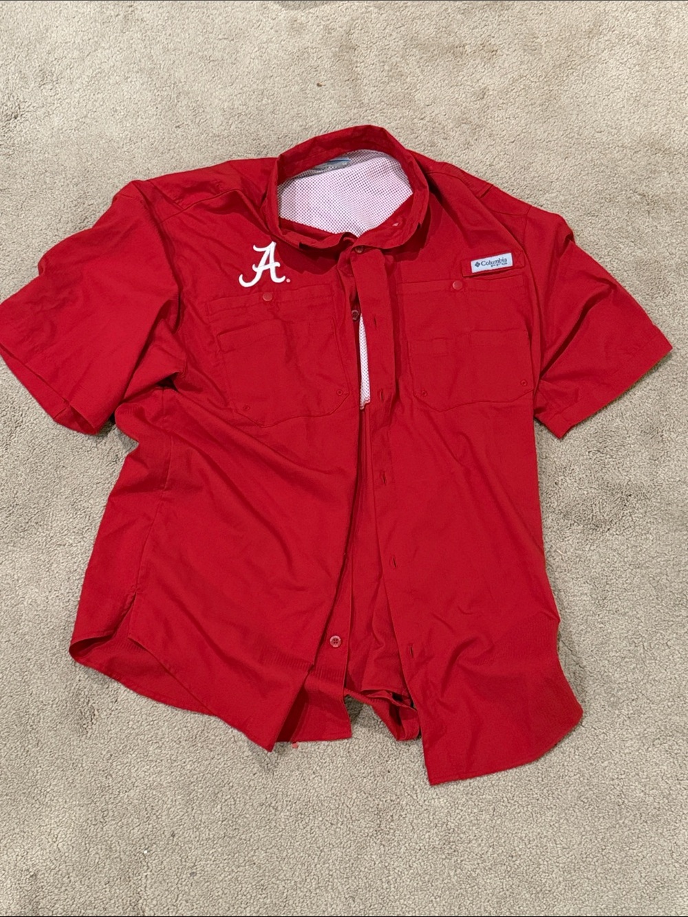 Columbia Men's Short-Sleeve Button-Down Shirt in Red with Alabama A Embroidery